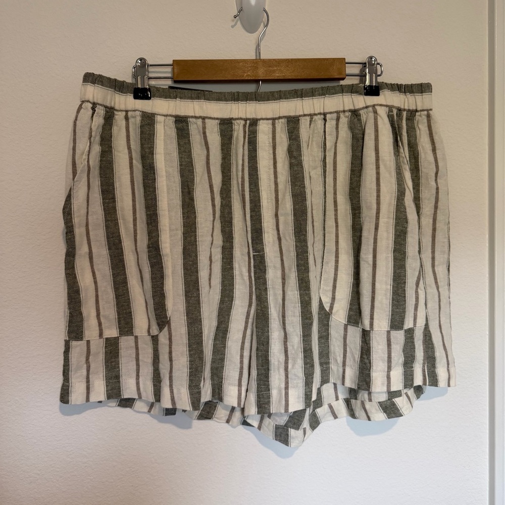 NWT Banana Republic Linen Blend Shorts XL White Gray Brown Stripe Beach Summer